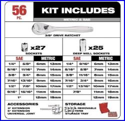 3/8 Drive 56pc Ratchet & Socket Set SAE & Metric Milwaukee Tool 48-22-9008
