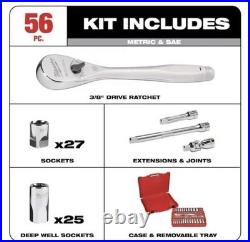 3/8 Drive 56pc Ratchet & Socket Set SAE & Metric Milwaukee Tool 48-22-9008