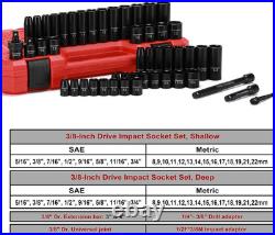 3/8 Drive Impact Socket Set, 49 Piece Standard SAE and Metric Sizes 5/16-Inch