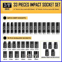 3/8 Drive Impact Socket Set 57 Piece Standard SAE & Metric 4 inch 10mm 10mm BOEN