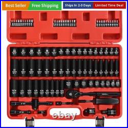 3/8 Drive Impact Socket Set, 90 Piece Metric Socket 6-22mm and Standard SAE