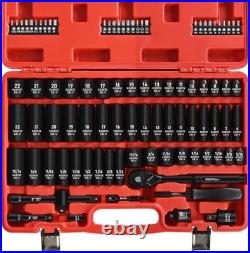 3/8 Drive Impact Socket Set, 90 Piece Metric Socket 6-22mm and Standard SAE
