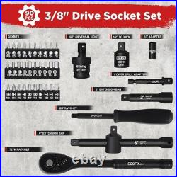 3/8 Drive Impact Socket Set, 90 Piece Metric Socket 6-22mm and Standard SAE