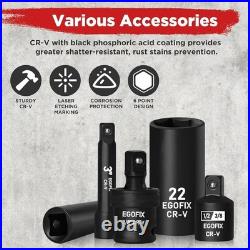 3/8 Drive Impact Socket Set, 90 Piece Metric Socket 6-22mm and Standard SAE