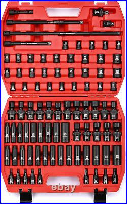 3/8'' Drive Master Impact Socket Set, 87-Piece Deep & Standard SAE and Metric, Cr