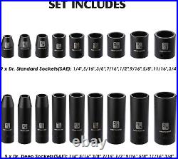 3/8'' Drive Master Impact Socket Set, 87-Piece Deep & Standard SAE and Metric, Cr