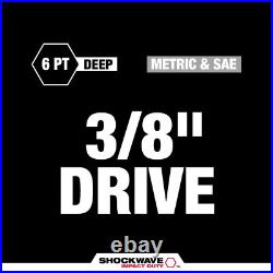3/8 Inch Drive SAE Metric Impact Socket Set Non Slip Standard Deep 6 Point Case