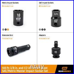 3/8 in. And 1/2 in. Drive 6-Point SAE/Metric Standard & Deep Master Impact Socke