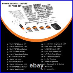 450PC Mechanics Tool Set SAE Metric Socket Wrench Kit 1/4 3/8 1/2 Drive with Case