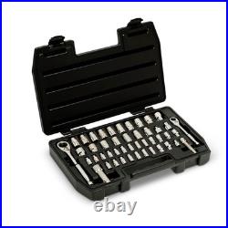 46 Pc 1/4 & 3/8 Drive Pass-Thru Tool Set SAE/Metric Socket Wrench Kit