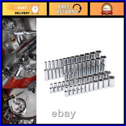 47 Pc 1/4 Drive Socket Set Standard & Deep, SAE/Metric, 6 Pt Tools for Mechan