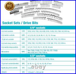 497 Piece Mechanics Tool Set SAE Metric Sockets 90 Tooth Ratchet 3 Box