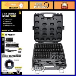 50pc Impact Socket Set 3/8 Drive SAE & Metric Standard/Deep Sockets, Extensio