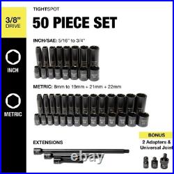 50pc Impact Socket Set 3/8 Drive SAE & Metric Standard/Deep Sockets, Extensio