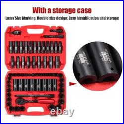 65-Piece 1/2 Impact Socket Set 6 Point Standard SAE & Metric CR-V Steel with