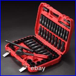 65-Piece 1/2 Impact Socket Set 6 Point Standard SAE & Metric CR-V Steel with