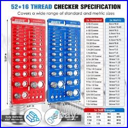 68 Nut & Bolt Thread Checker Standard & Metric Size Gauge, 26 SAE/Metric, Dril