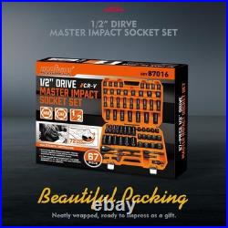 6-Point 67-Piece Drive Impact Socket Set SAE & Metric with Organized Storage 6-Point 67-Piece Drive Impact Socket Set SAE & Metric with Organized Storage