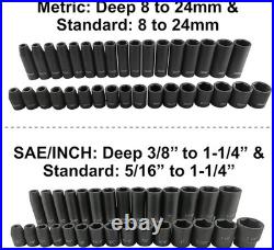 70pcs 1/2 Drive Impact Socket Set, Cr-V Steel, SAE & Metric, Standard/Deep S