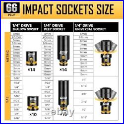 74-Piece Impact Socket Set 1/4 Drive, SAE & Metric, Deep/Shallow, Ratchet Han