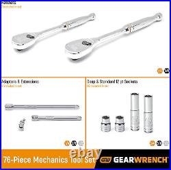 76 Pc. 1/4 & 3/8 Drive 12 Pt. Standard & Deep Mechanics Tool Set, Sae/Metric