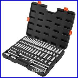 76-Piece Socket Set, 3/8 Drive Ratchet, SAE & Metric, Deep/Shallow, Mechanic To