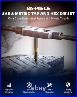 86Pc SAE Tap and Die Set Complete Standard & Metric Threading Kit