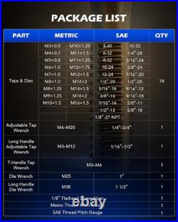 86Pc SAE Tap and Die Set Complete Standard & Metric Threading Kit