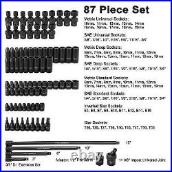 87 Pcs 3/8 Drive Master Impact Socket Set, SAE&Metric Standard, Deep, Swivel S 87 Pcs 3/8 Drive Master Impact Socket Set, SAE&Metric Standard, Deep, Swivel S