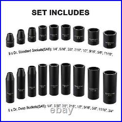 87 Pcs 3/8 Drive Master Impact Socket Set, SAE&Metric Standard, Deep, Swivel S 87 Pcs 3/8 Drive Master Impact Socket Set, SAE&Metric Standard, Deep, Swivel S