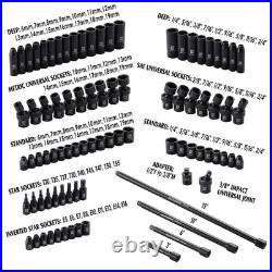87-Piece 3/8 Drive Impact Socket Set Deep & Standard SAE/Metric, Universal &