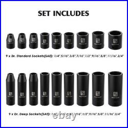 87-Piece 3/8 Drive Impact Socket Set Deep & Standard SAE/Metric, Universal &