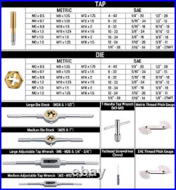 87pc SAE Metric Tap and Die Set Standard Titanium Master Threading Tool Kit Box