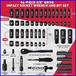 96-Piece Impact Socket Wrench Set, SAE & Metric, Cr-V Steel