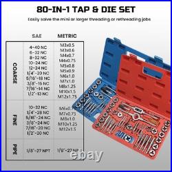 Anfrere 80pcs Tap and Die Set, SAE & Metric 40pcs & Standard