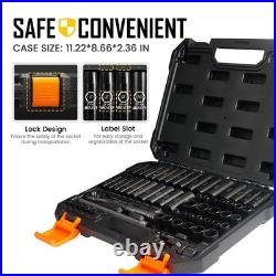 BOEN 1/4 Drive Impact Socket Set, 60Piece Standard SAE 5/329/16 & Metric 4