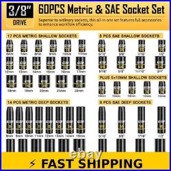 BOEN 3/8 Drive Socket Set 60PCS Metric Standard SAE Tools