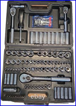 Benchtop 100 Piece Mechanics Tool Socket Set 1/4 3/8 1/2 Drive Metric & SAE