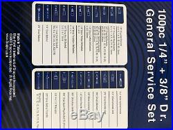 Blue Point 1/4 And 3/8 Socket Set 100 Piece Ratchets, Extensions, Spanners NEW