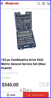Blue-point 155pc 1/4 + 3/8 Dr. General Service Set BLPGSSC155 NICE MSRP $540