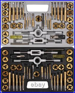 Brass Coated 80Pcs SAE & Metric Tap and Die Set, Metric Standard Rethreading Too