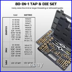 Brass Coated 80pcs SAE & Metric Tap and Die Set, Metric Standard Rethreading
