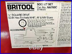 Britool 62 Piece Na760c 1/2 Drive Socket Set Metric, Af & Whitworth