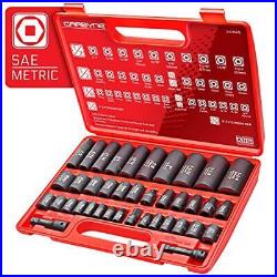 CARBYNE Impact Socket Set 40 Piece, SAE & Metric, Standard and Deep Sockets, 3