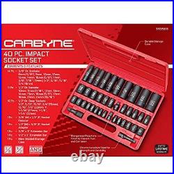 CARBYNE Impact Socket Set 40 Piece, SAE & Metric, Standard and Deep Sockets, 3