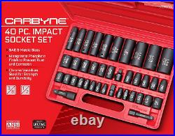 CARBYNE Impact Socket Set 40 Piece, SAE & Metric, Standard and Deep Sockets, 3