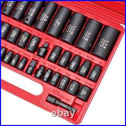 CARBYNE Impact Socket Set 40 Piece, SAE & Metric, Standard and Deep Sockets, 3