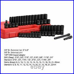 CASOMAN 3/8 Drive Impact Socket Set, 48 Piece Standard SAE and Metric Sizes