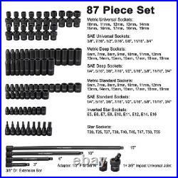 CASOMAN 87 Pcs 3/8 Drive Master Impact Socket Set SAE&Metric SocketsCr-MO