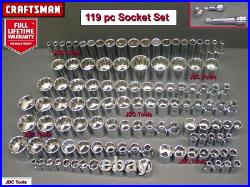 CRAFTSMAN 119 pc Tool Set Socket Set Sizes 1/2 3/8 1/4 116 118 127 136 CRAFTSMAN 119 pc Tool Set Socket Set Sizes 1/2 3/8 1/4 116 118 127 136